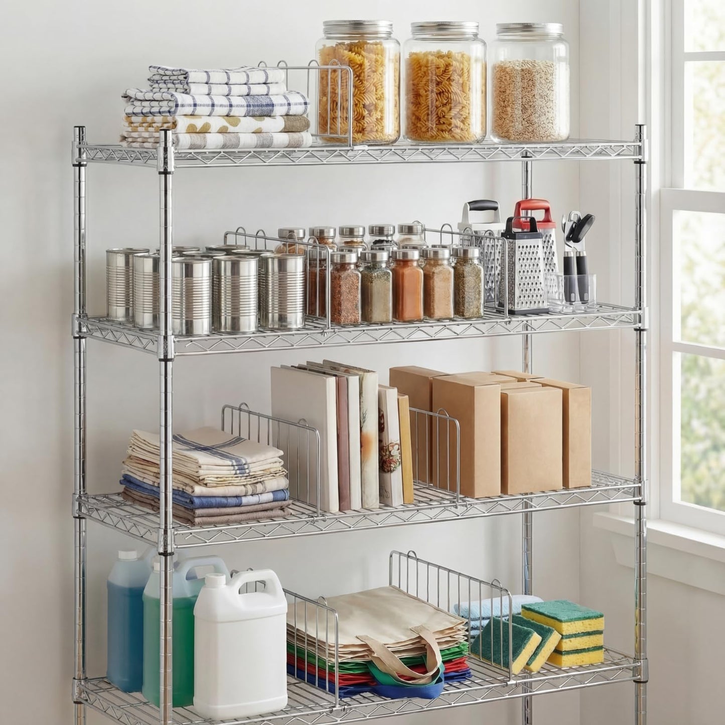 MorningRo 6 Pcs 24" W X 9" H Wire Shelf Divider Chrome Plated Steel Wire Rack Divider for Shelving Metal Accessories for Bathroom Kitchen Office Pantry Room Storage Organization, Silver