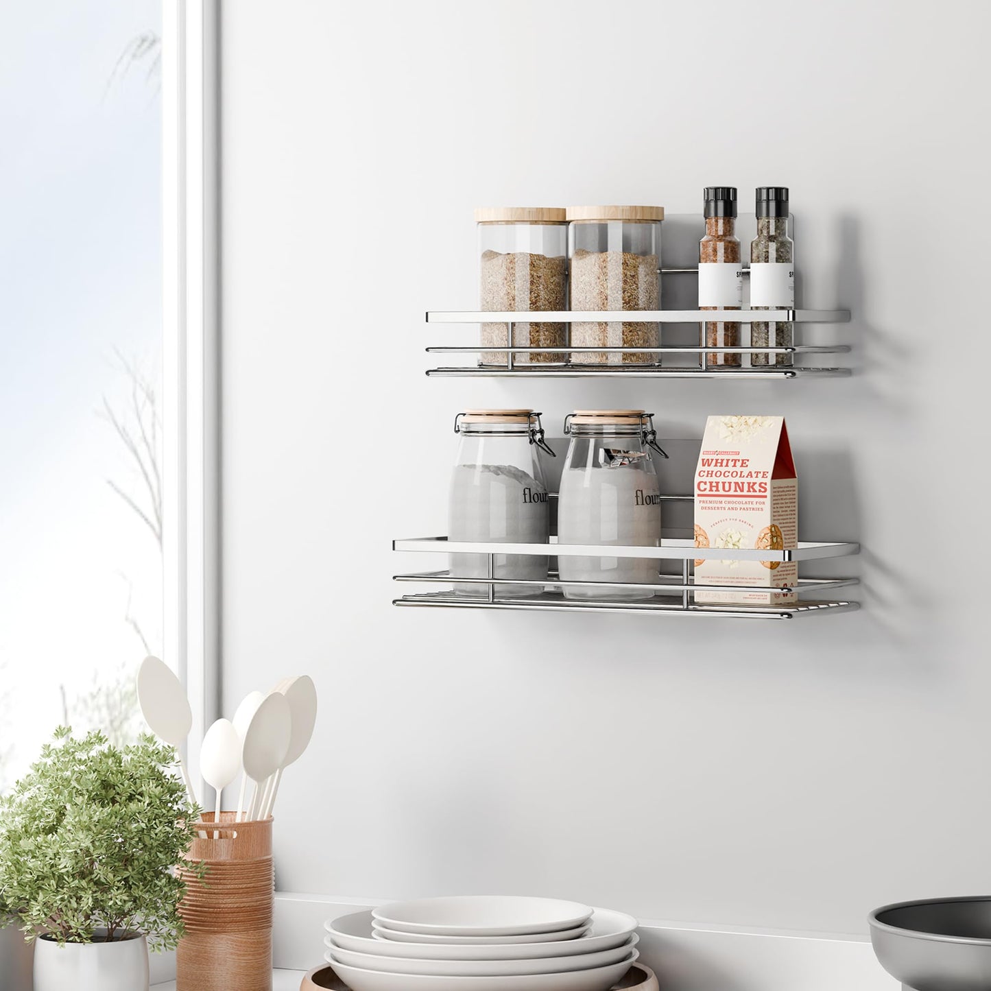Saffruff Shower Caddy 2Pack No-Drilling Organiser Bathroom Caddy with Adhesive Silver 11.8 x 4.3”