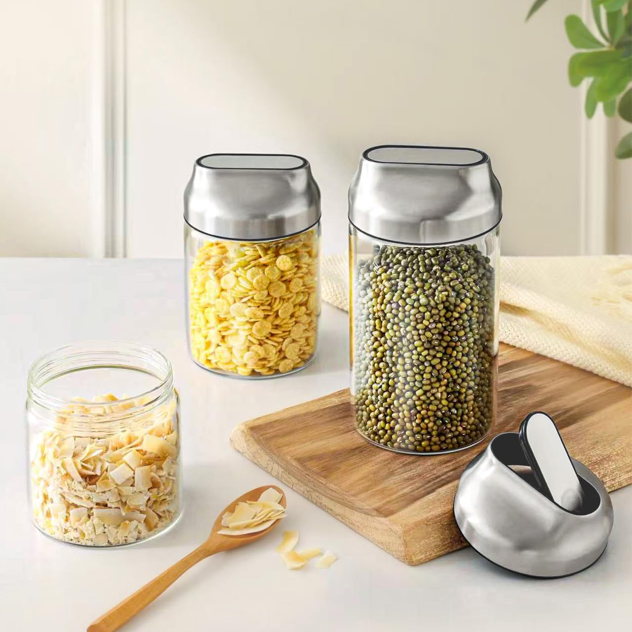 Aelga 34oz Glass Food Jars Canisters with Lid, Wide Mouth Storage Jars with Airtight Lids, Clear Food Storage Containers for Flour, Cereal, Coffee, Nuts & More