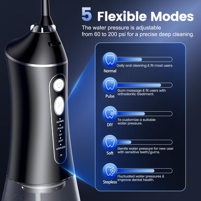 Water Flosser for Teeth Cleaning and Flossing, 5 Modes Rechargeable Cordless Oral Irrigator 320ml Water Tank Teeth Cleaner, IPX7 Waterproof Portable Electric Dentel Flossers for Home and Travel,Pink