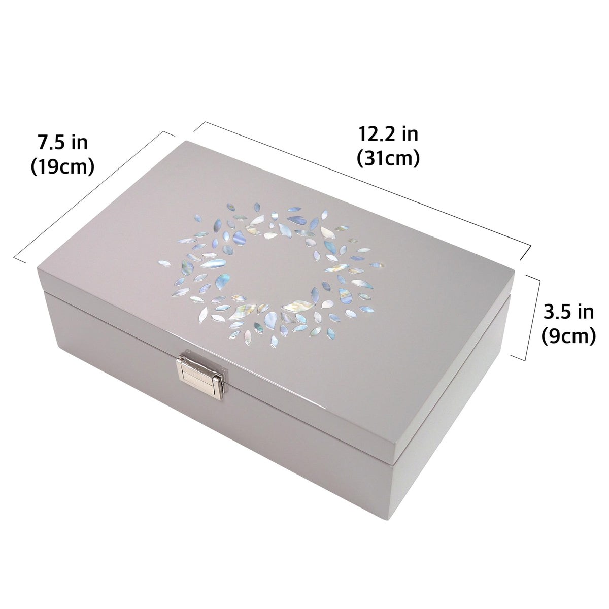 MADDesign Mother of Pearl Jewelry Organizer Box Handmade Lacquered Flower Petals Pattern (Gray)