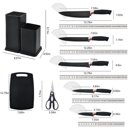 Cooking Utensils Set,19 Kitchen Set Utensils Set with 11 Pieces Spatula Cooking Utensils,Heat Resistant Silicone Utensils 6 Piece Sharp Knife Set 2 Pieces Utensil Cutting Board (Black 19 PCS Set)