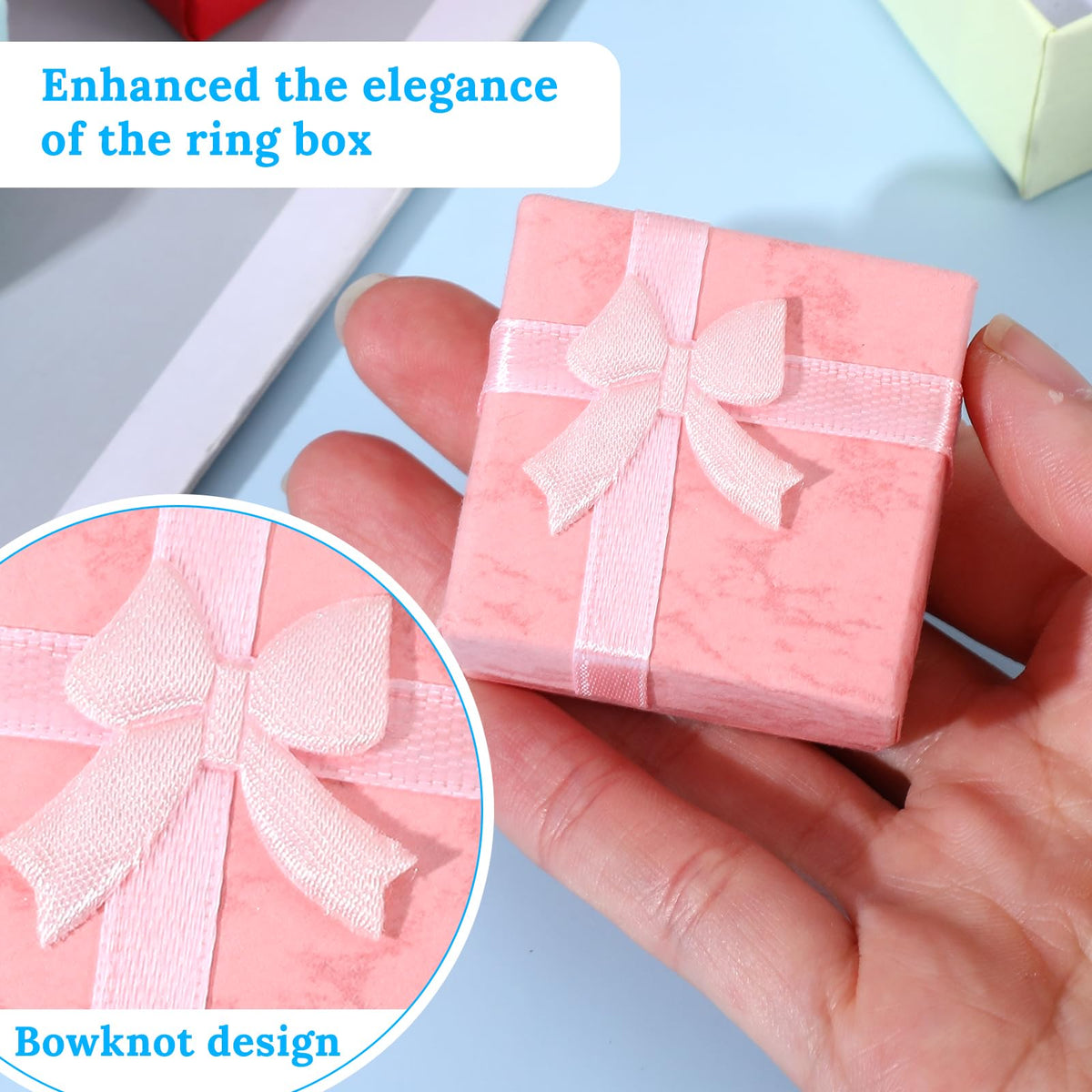 Ubamdom 48 Pcs Jewelry Gift Boxes 1.6 x 1.6 In Jewelry Box Gift Cases Cotton Filled Cardboard Paper Box Bracelets Bangle Necklace Gift Case with Ribbon Bow for Valentine’s Moments, 6 Colors