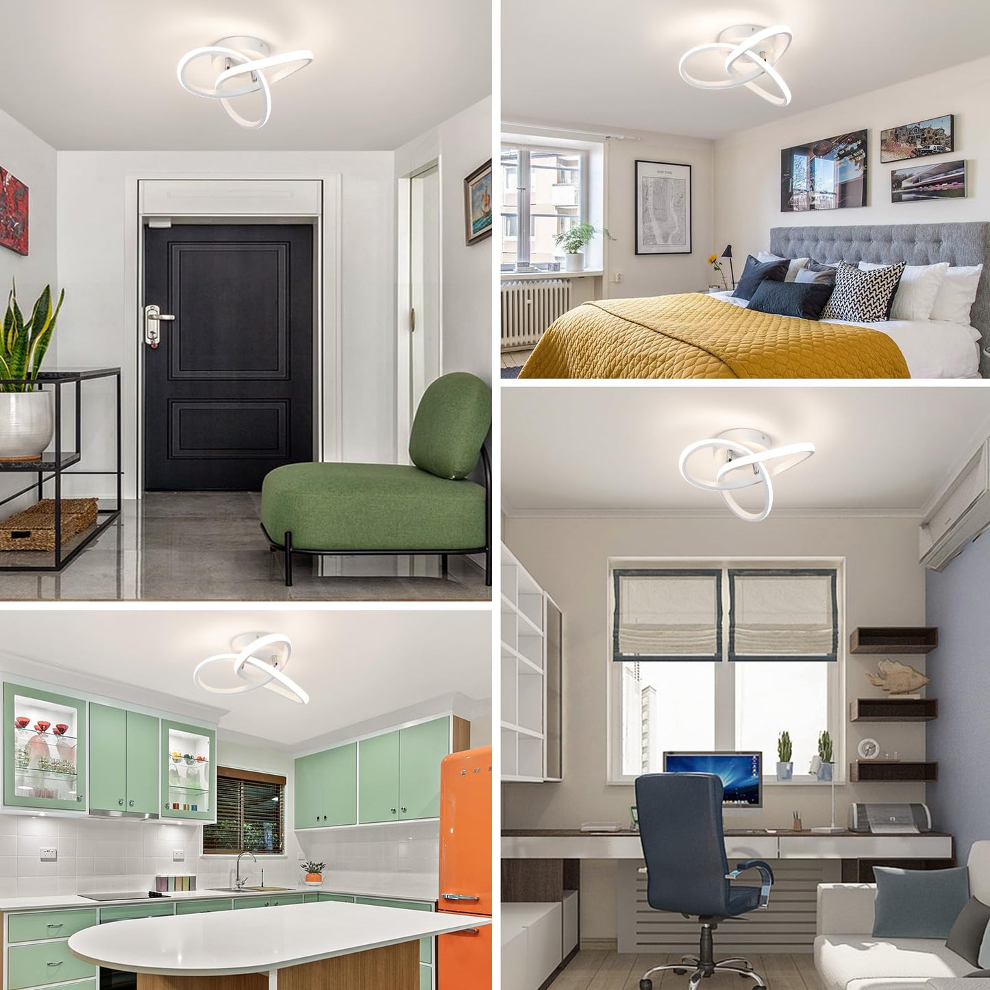 CANEOE Modern Led Ceiling Light Fixtures,4500K Daylight White Semi Flush Mount Hallway Ceiling Light for Bedroom Bathroom Kitchen Balcony Laundry Room Stair Ceiling Lamp Curved Design (White, 4500K)