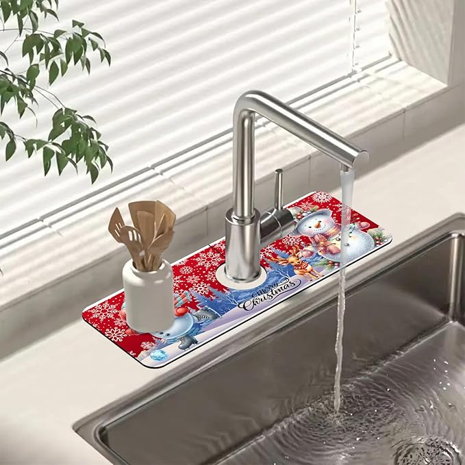 Chrismas Sink Splash Guard Faucet Mat Christmas Absorbent Fast Drying Mat Sink