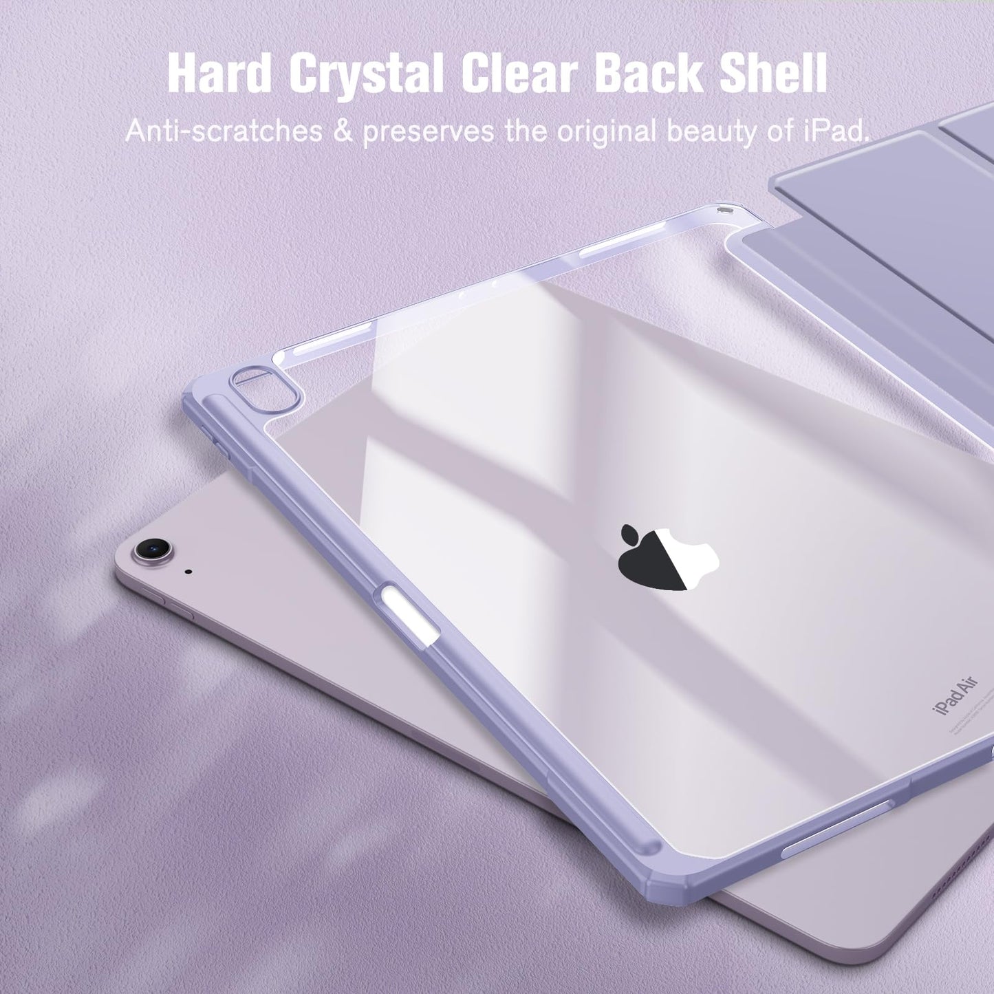 FINTIE Hybrid Case for iPad Air 13-inch (M3) 2025, (M2) 2024, [Built-in Pencil Holder] Shockproof Cover with Clear Transparent Back Shell, Auto Wake Sleep, Lilac Purple