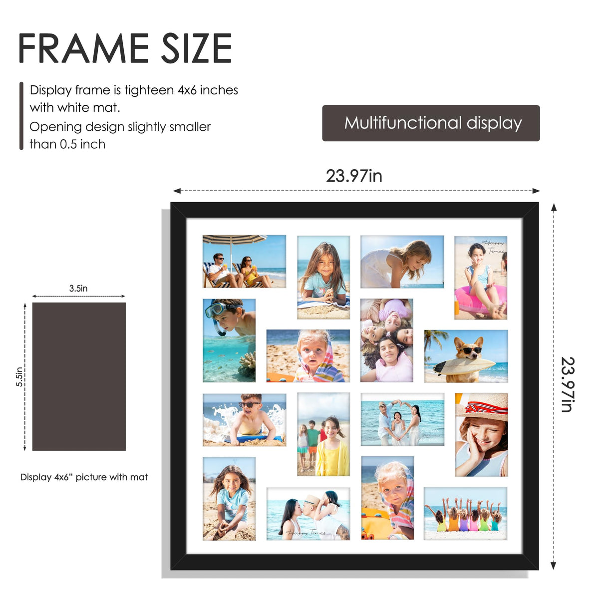 DUENPY 22x22 Picture Frame 4x6 Collage Picture Frame Displays Sixteen 4x6 inch Photos Collage Wall Decor Wall Hanging Black