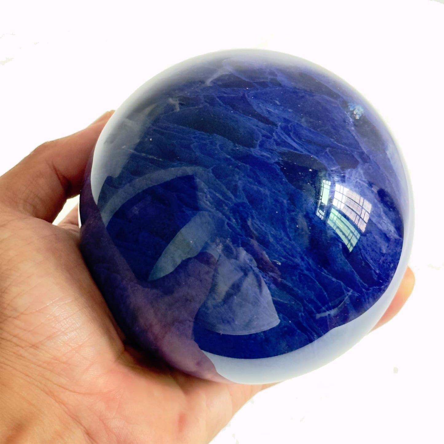 Lodkksg Blue Crystal Ball(100mm-3.93 inches) with Display Stand—Natural Sapphire Sphere for Decoration and Divination