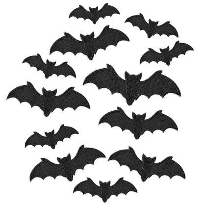 TACVEL 12 Pieces Black Bat Halloween Iron on Patch, Embroidered Sew On/Iron on Patch Applique for Clothes, Dress, Hat, Jeans, DIY Accessories-Style 2