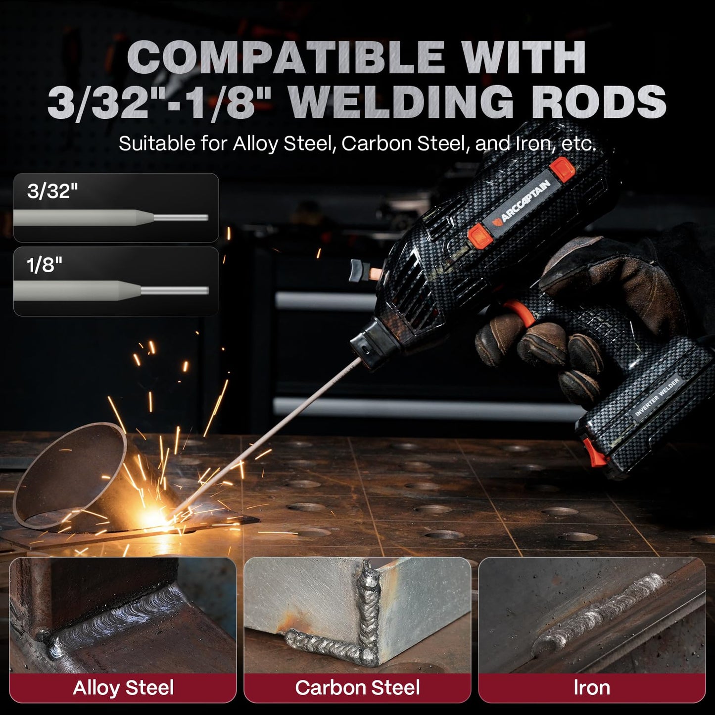ARCCAPTAIN 120A Handheld Welder with E6013 Welding Rod 3/32" 5LB