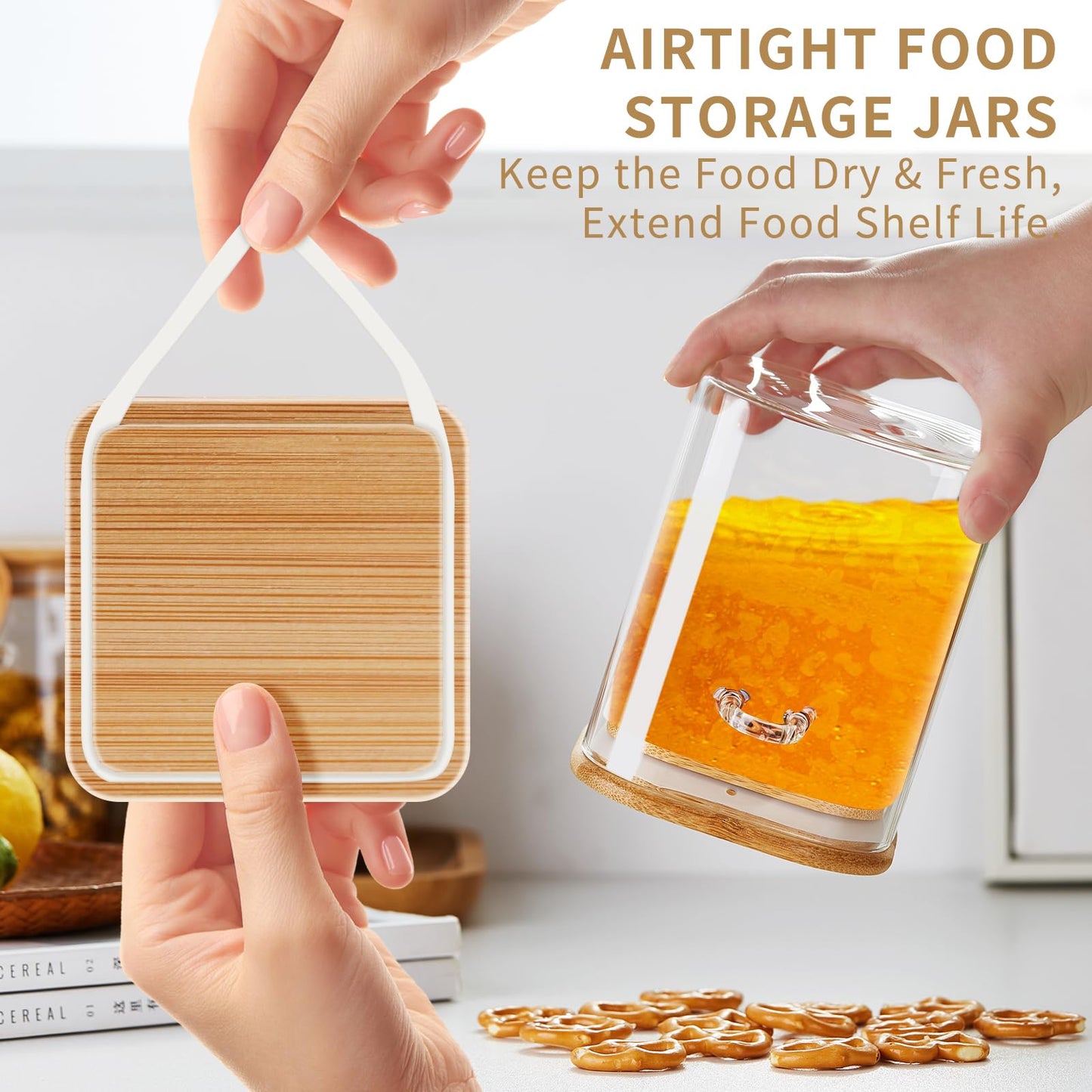 Glass Jars with Airtight Bamboo Lids and Spoons, 2PCS 1150ml/39oz Overnight Oats Containers with Lids, Glass Food Storage Containers for Coffee Beans, Flour, Sugar, Cookie, Pasta, Tea Leaf