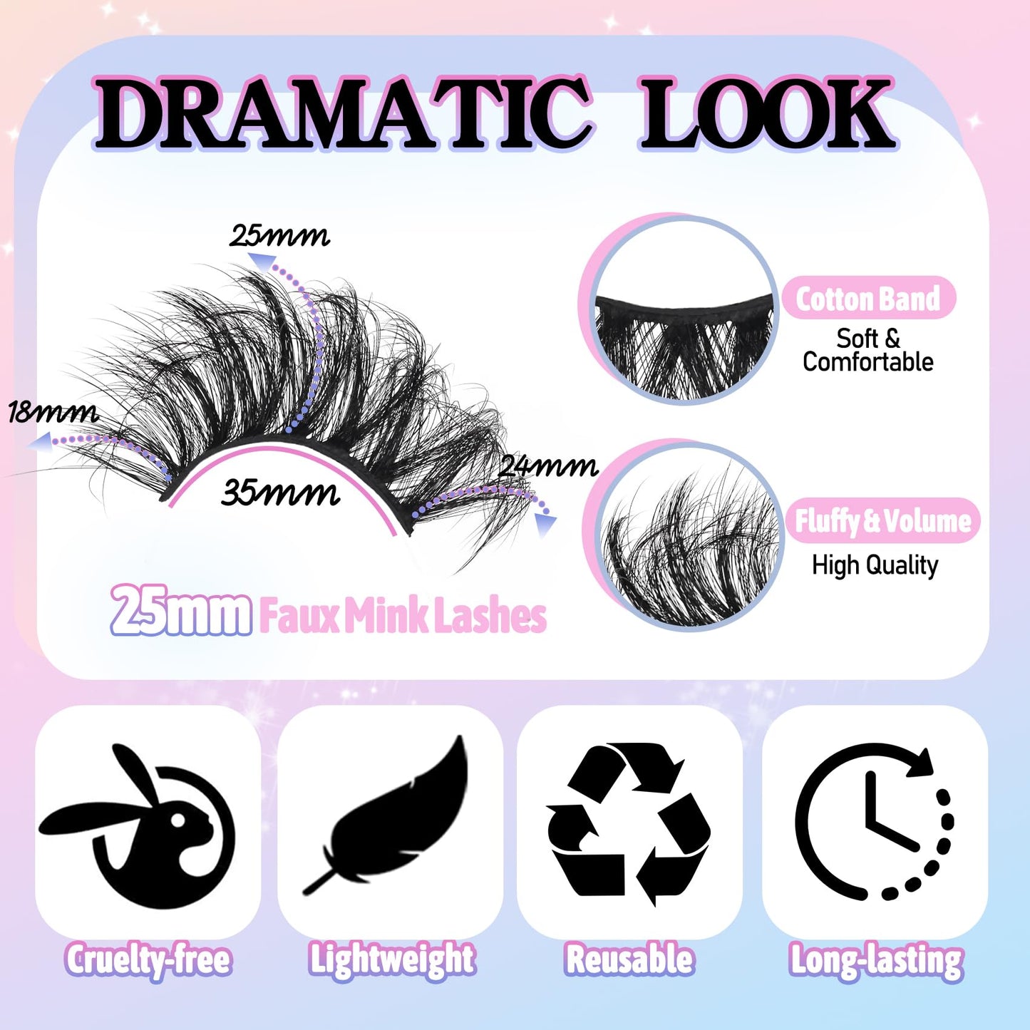 Losha 25mm Lashes Big Fluffy False Eyelashes 3D Dramatic Long Volume Faux Mink Lashes Pack 4 Pairs