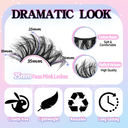 Losha 25mm Lashes Big Fluffy False Eyelashes 3D Dramatic Long Volume Faux Mink Lashes Pack 4 Pairs