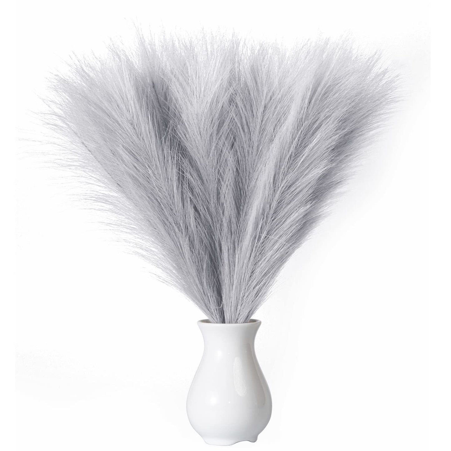 EVODIS Faux Pampas Grass, 18"/45cm Artificial Pampas Grass Fluffy 6 Stem pompous Grass Flower Arrangement for Boho Home Wedding Decoration(Grey)