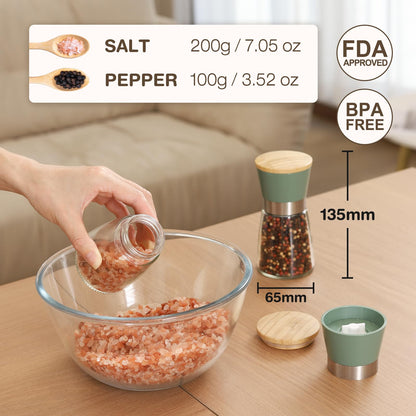 Vucchini Salt and Pepper Grinders 2 Set with Ceramic Core Cinnamon,Adjustable Coarseness,Green,Bamboo,Spice Mills,Home Kitchen Birthday,Housewarming Gifts