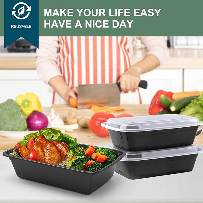 50 Pack Meal Prep Containers 38 oz, Leakproof To Go Food Containers, Disposable