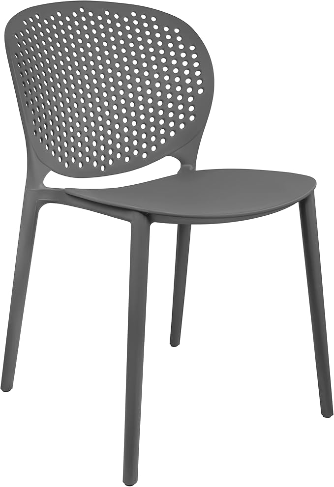 2xhome Patio Dining Chair | Modern Stackable Outdoor Pool Side Chair | Weather Resistant Plastic for Yard, Porch, Balcony, Kitchen, Gray, Single, Set of 1