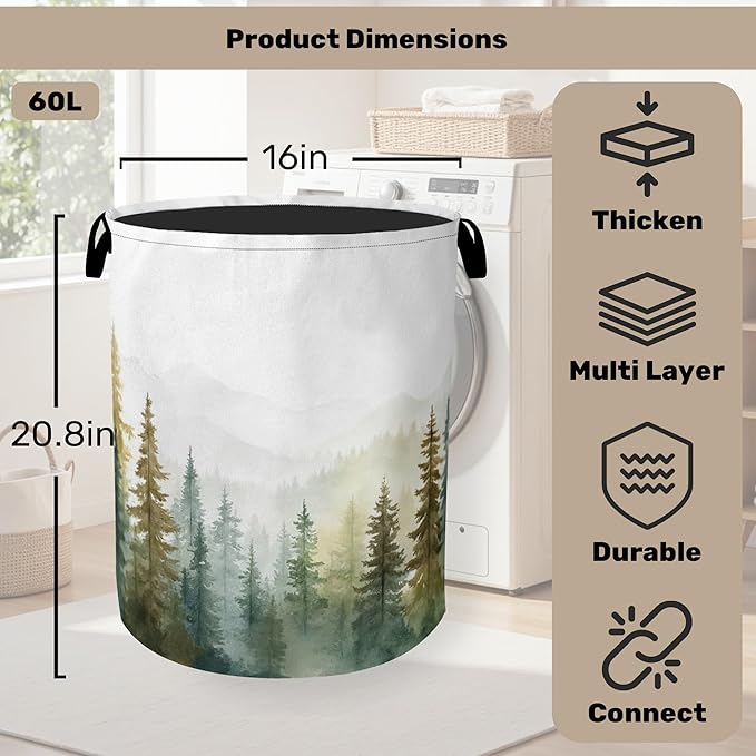 Misty Forest Green Foldable Laundry Hamper