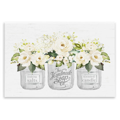 Stupell Industries 'White Roses Blooming Country Rustic Candle Jars ', Wall Plaque Art, 15 x 10 Inches, Easy to Hang and Sturdy, Made in USA, by Lettered and Lined