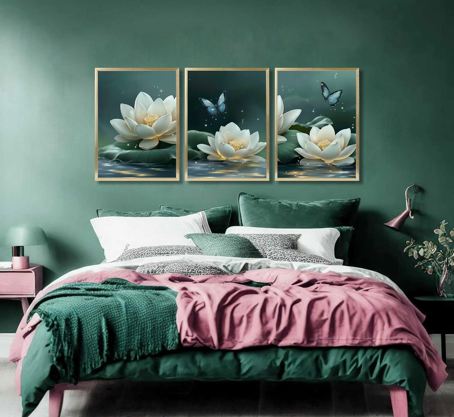 3pcs Zen Lotus Canvas Wall Art Calm White Lotus Blooming In The Water Posters Prints Spiritual Yoga Spa Themed Wall Decor Pictures for Meditation Rooms Yoga Studios And Zen Enthusiasts Decoration