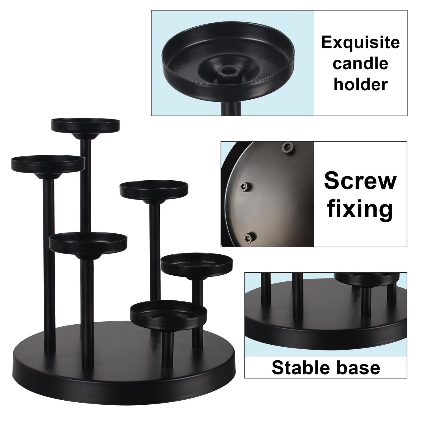 yucanucax 6arms Tea Candle Holder Tray, Metal Black Candlestick Holder, Candle Holders Set of 6 padk Tea Candle Light, for Dining Room, Table Centerpiece Decor,Decorative Tray…