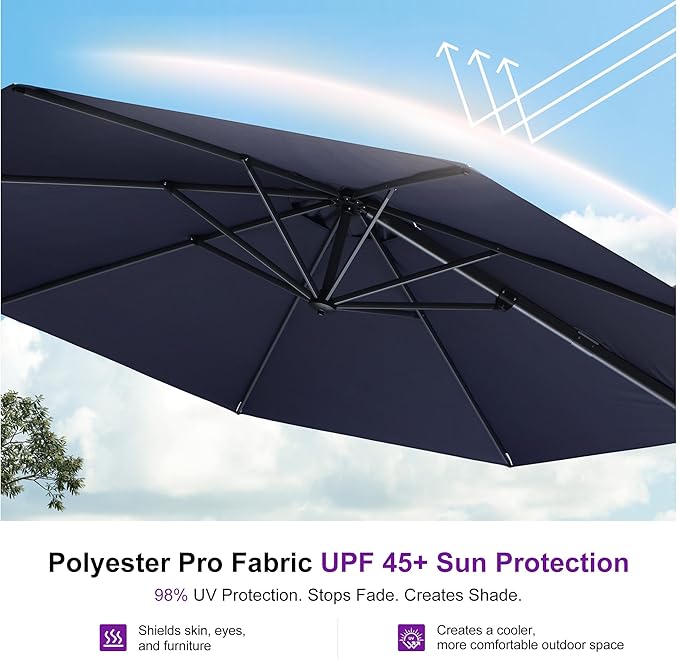 PURPLE LEAF 11 Feet Patio Umbrella with Base and Cover Round Outdoor Cantilever Umbrella Aluminum Offset Umbrella with 360-degree Rotation for Garden Deck Pool Patio Navy Blue