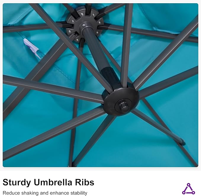 PURPLE LEAF 11.5' X 11.5' Telescopic Patio Umbrella with Base Included Lifting Cantilever Offset Square Large Umbrella for Pool Outdoor Patio Deck Garden Turquiose
