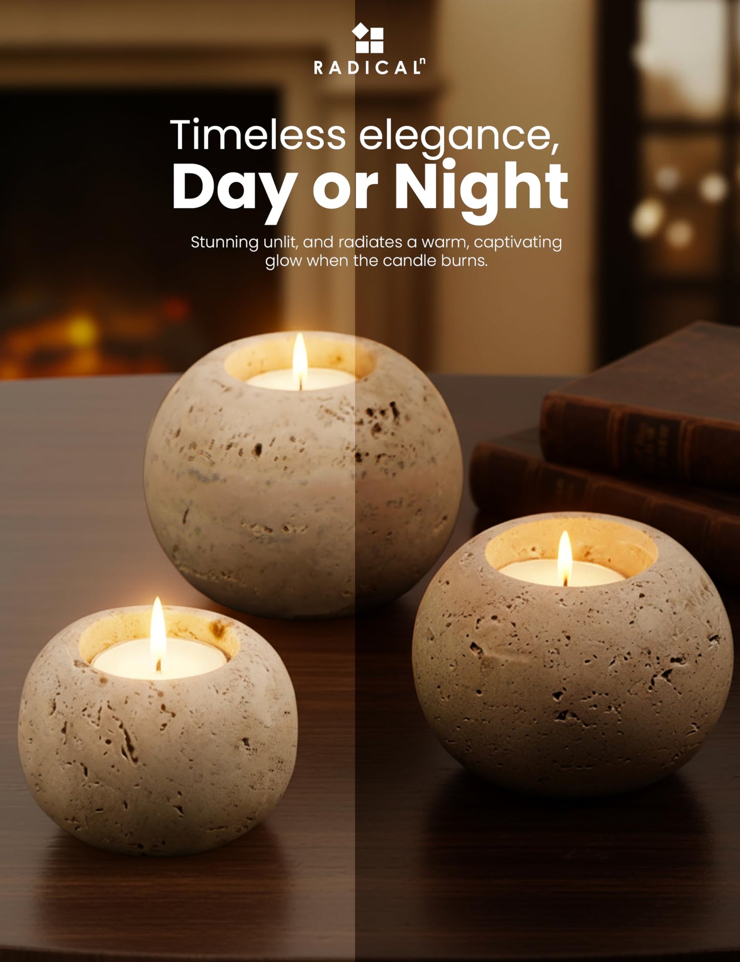 Radicaln Marble Tealight Candle Holder 4" Inch Travertine Handmade Decorative Votive Candle Holder for Home Decor, Elegant Set of 3 Mini Candle Holders & Marble Taper Holder for Housewarming