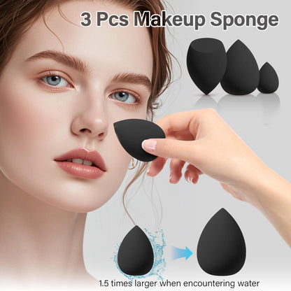 Makeup Brushes Set, Mlemle Professional 26 Pcs Makeup Kit, Include Powder Foundation Concealers Blush Eye shadows 21 Pcs Makeup Brushes and 2 Powder Puff, 3 Makeup Sponge(A01-Black)