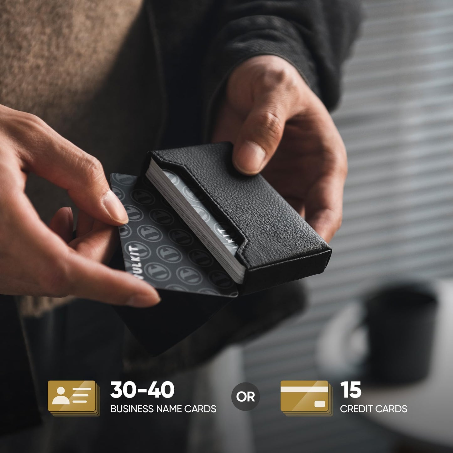 VULKIT Business Card Holders Large Capacity for 30-40 Business Cards with RFID Blocking Magnetic Closure