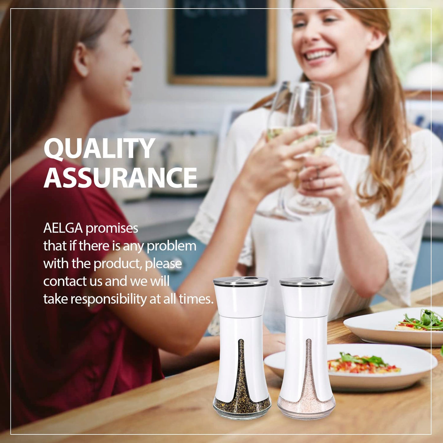 White Salt and Pepper Shakers by Aelga, Salt Shaker with Adjustable Pour Holes, White Kitchen Accessories, Decor for Kitchen,Restaurants,Camp,BBQ