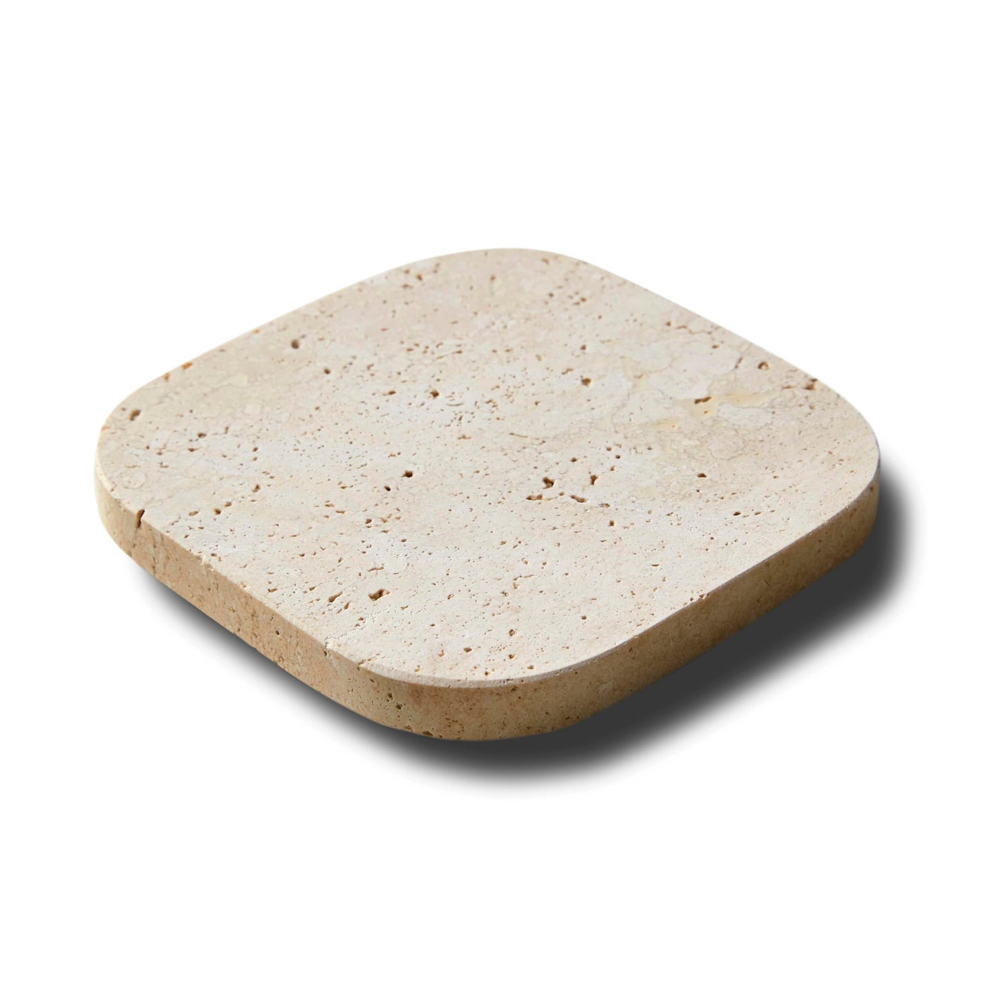 PHINILUX Luxury Turkish Travertine Coasters - Set of 4 - Square Marble Bar Coasters for Drinks, Coffee - Stone Holder for Home Décor, Housewarming Gifts (Beige Travertine)