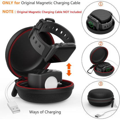 HALLEAST Compatible with for Apple Watch Charger Stand Holder, Charging Station EVA Hard Protective Case for iWatch Series 11 10 9 8 7 6 5 4 3 2 1 SE SE2 SE3 42 44 45 46, No Charger, Black