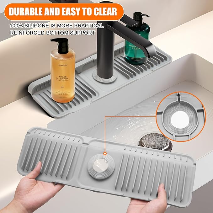 17.7" Gray Button Style Faucet Drip Catcher – Silicone Faucet Mat