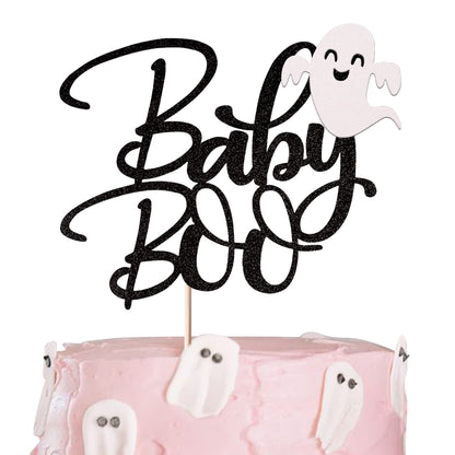 Rsstarxi 1 Pack Ghost Baby Boo Cake Topper Glitter Spooky Little Boo Cake Pick for Halloween Theme Baby Shower Kids Boys Girls Birthday Party Cake Decorations Supplies Black