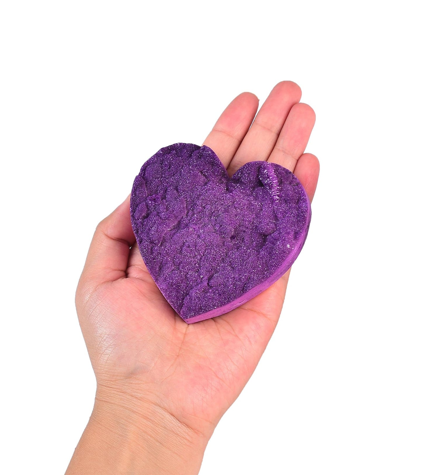 AMOYSTONE Large Heart Crystal Cluster Decorations Stone Meditation Healing Electroplating White Crystal Cluster with Alloy Display Bracket, Purple 3.2-3.6"
