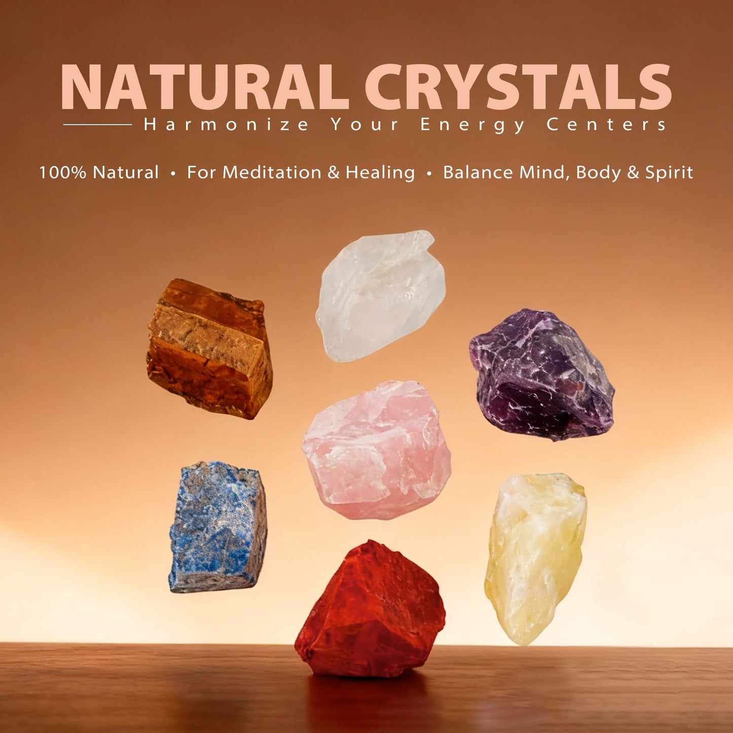 BELESTAR 7 Chakra Healing Crystals Set - Large Raw Stones Energy Alignment Kit with Wooden Gift Box & Guidebook