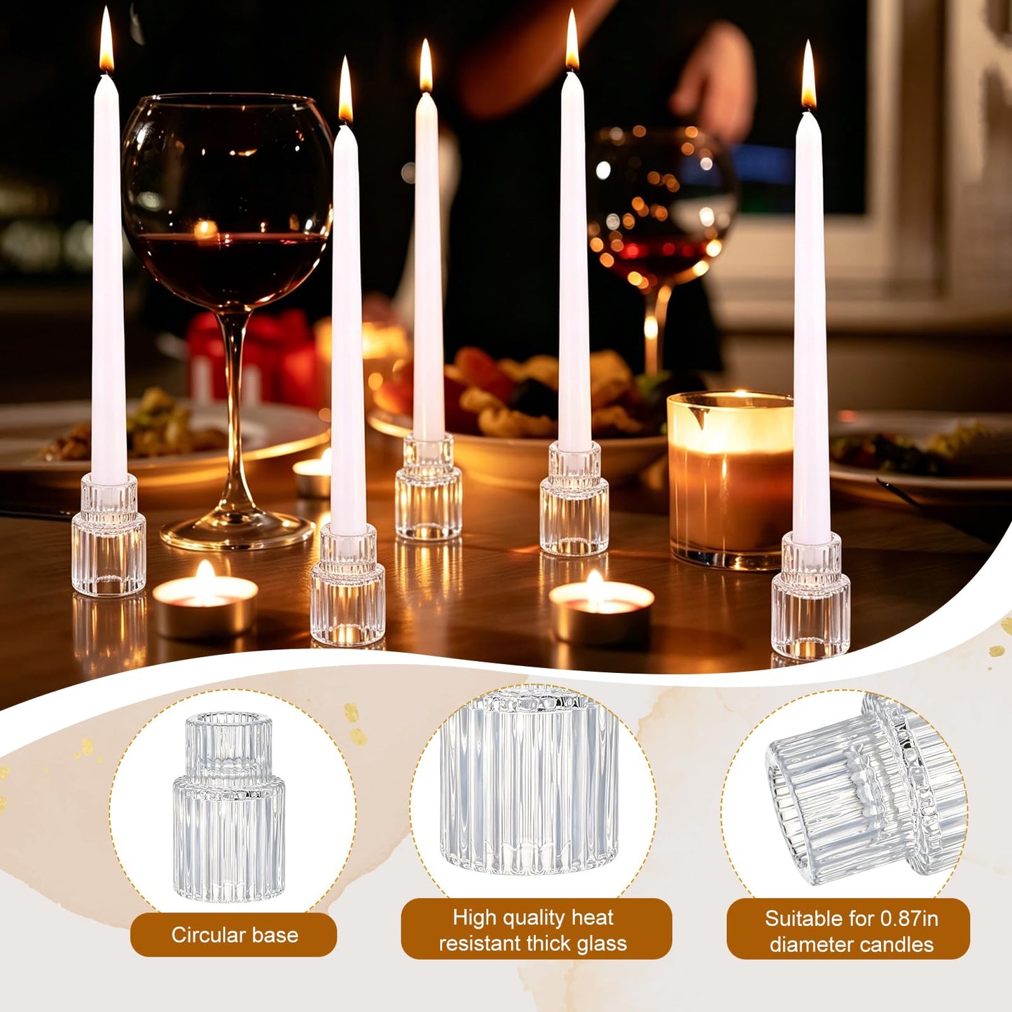 48 PCS Glass Taper Candle Holders Bulk Crystal Candlestick Holders Clear Ribbed Tapered Candle Stick Holder Decor Set for Table Centerpiece Wedding Party Advent Christmas Home Decoration (48, Clear)