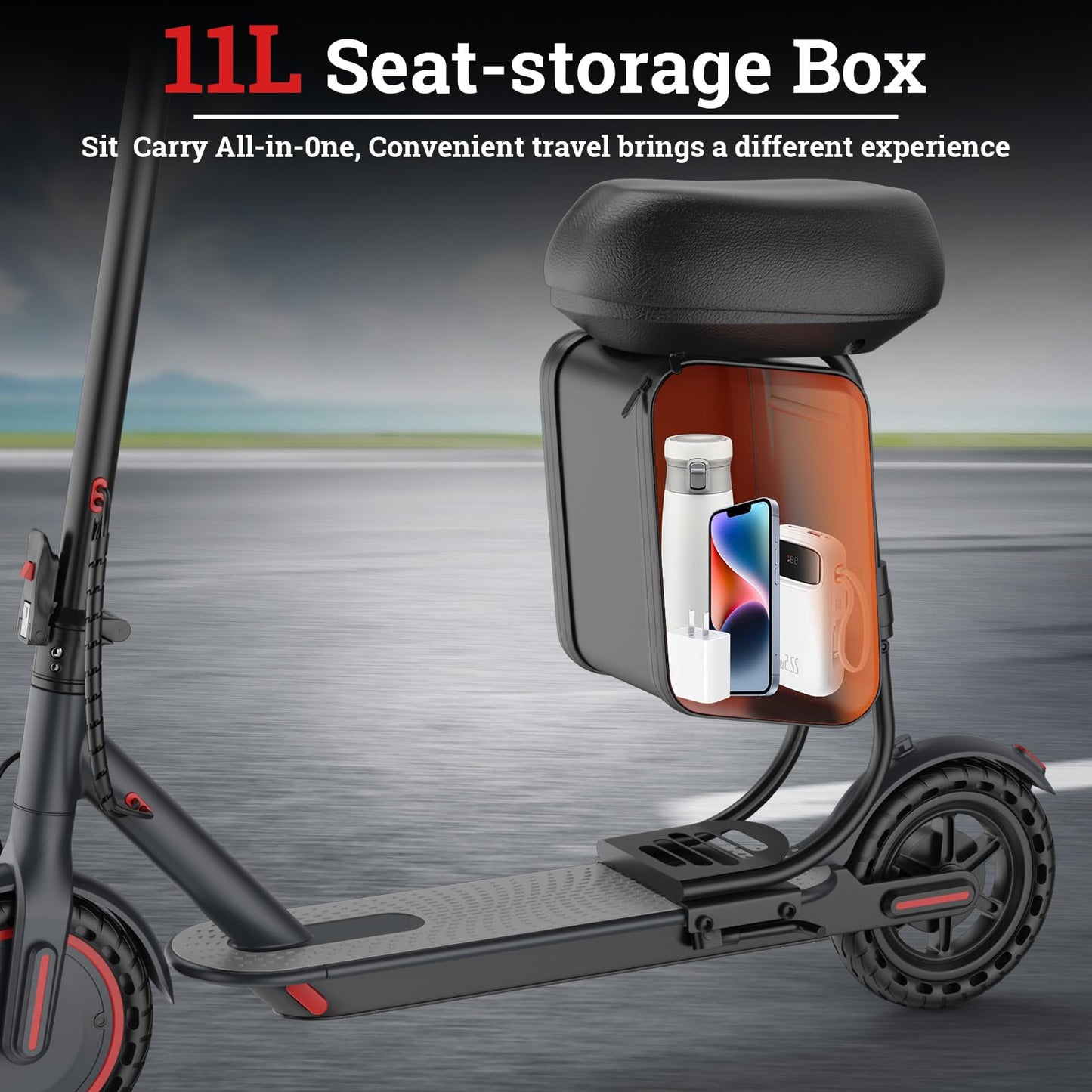 Qlaway 8.5" Aluminum Alloy Frame E Scooter for Adults 19 MPH Sport Escooter 350W Motor, Electric Scooter Up to 22 Miles Range, Bearing 265 LBS/APP Control/Seat
