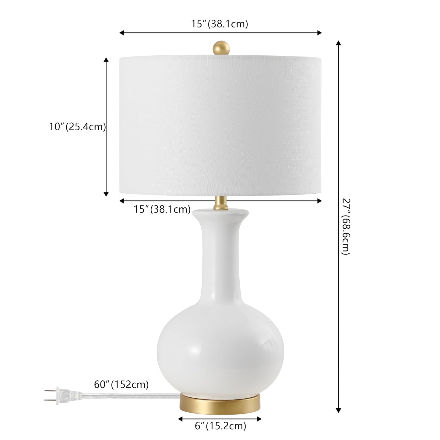 JONATHAN Y 27" White/Gold Ceramic Table Lamp for Living Room Bedroom, Modern Transitional Nightstand Lamp with White Linen Drum Shade, LED Bulb Included JYL6208A