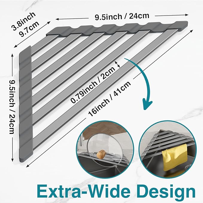 Corner Sink Drying Rack, Heat Resistant Roll Up Mat
