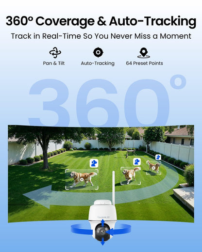 REOLINK First 4K Solar Security Cameras Wireless Outdoor, Argus PT Ultra+ 3W Solar Panel, 360° Pan Tilt Auto-Tracking, 8MP Color Night Vision, 2.4/5 GHz Wi-Fi 6, No Monthly Fee, Home Hub Compatible