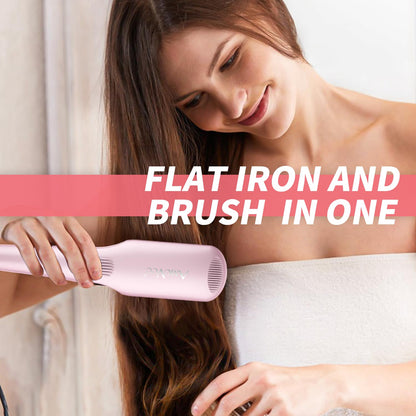 Hair Straightener Brush Straightening Brush Ceramic 2-in-1 Ionic Straightening Brush with Anti-Scald Feature,MCH 20s Fast Heating up, 170℉-450℉,LCD Display, Dual Voltage