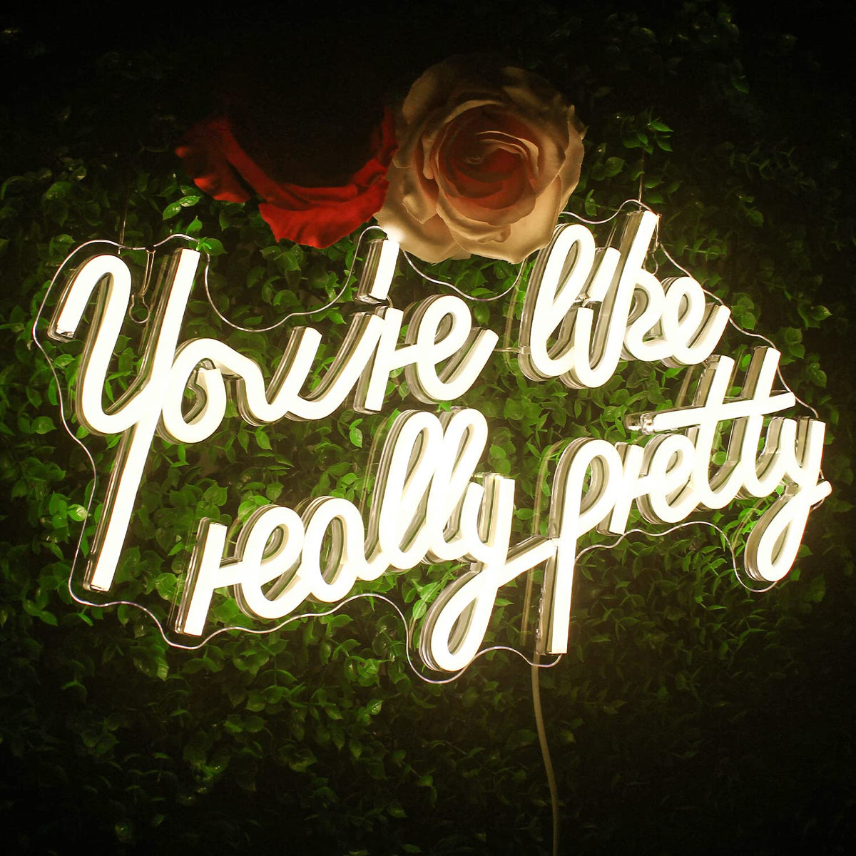 Lucunstar You're Like Really Pretty Neon Sign Warm White Led Neon Light for Wall Decor Light Up Sign for Wedding Dimmable Switch USB Connectivity Neon Signs for Bedroom Decor Party Light