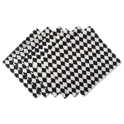 DII Halloween Tabletop, Harlequin Collection, Napkin Set, Black and Cream 6 Piece
