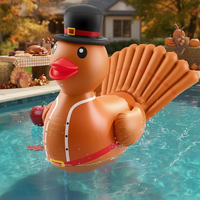 Hungdao 2 Pcs 4 Feet PVC Thanksgiving Inflatables Turkey Duck, Giant Thanksgiving Duck with Turkey Tail, Huge Blow up Rubber Decorations for Outdoor Indoor Lawn Pool Float Yard Fall Party Supplies