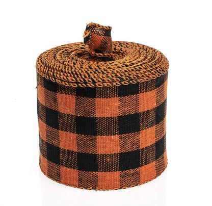 ATRBB Orange and Black Buffalo Plaid Ribbon Wired Edge Gingham Ribbon for Halloween Decoration and Bows Craft,10 Yards by 2.48 Inches (Style 5)