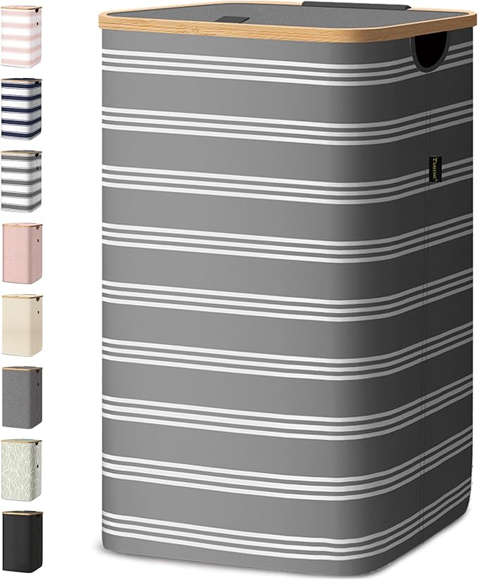 BALEINE Laundry Hamper with Lid, Tall Laundry Baskets with Bamboo Pull Handles