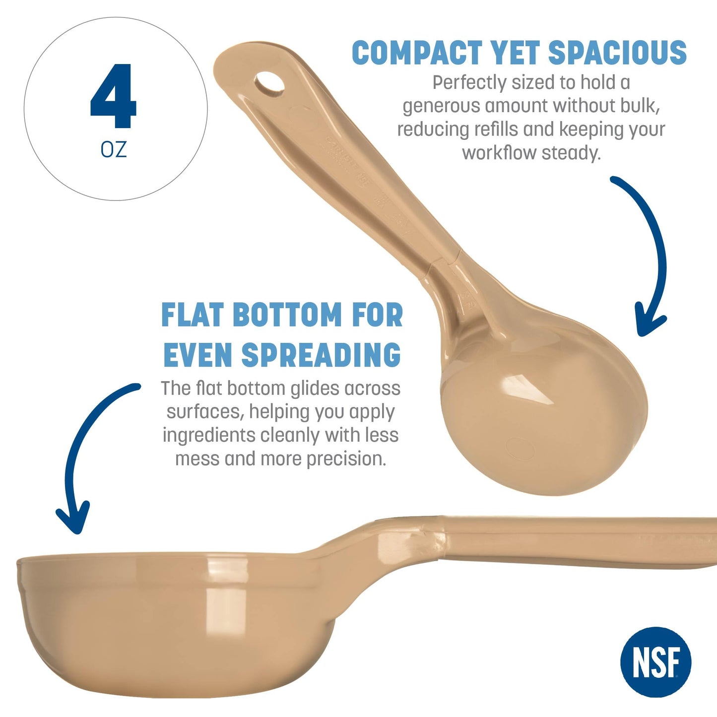 Carlisle FoodService Products Measure Miser Solid Spoon Measuring Spoon with Short Handle for Kitchens, Plastic, 4 Ounces, Beige