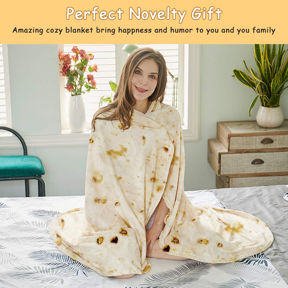 SeaRoomy Burritos Tortilla Throw Blanket, Tortilla Wrap Blanket, Novelty Funny Tortillas Round Blanket Giant Tortillas Round Soft Blankets for Adults and Kids (Beige, 60 inches)